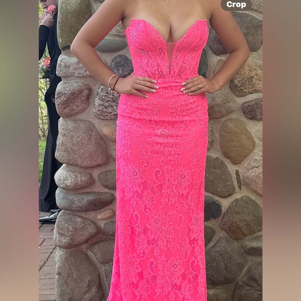 Sherri Hill Vibrant Pink Lace Prom Dress